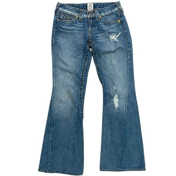 True Religion Y2K Distressed Grunge Stitch Joey Flare Jeans - Picture 4 of 6